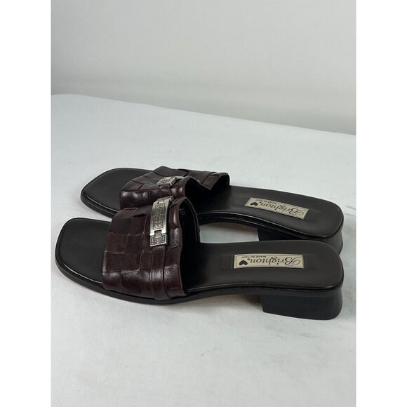 Brighton Lydia Woven Leather Slide Sandals Open ToeBrown Silver Hardware sz 9 N - Picture 3 of 5